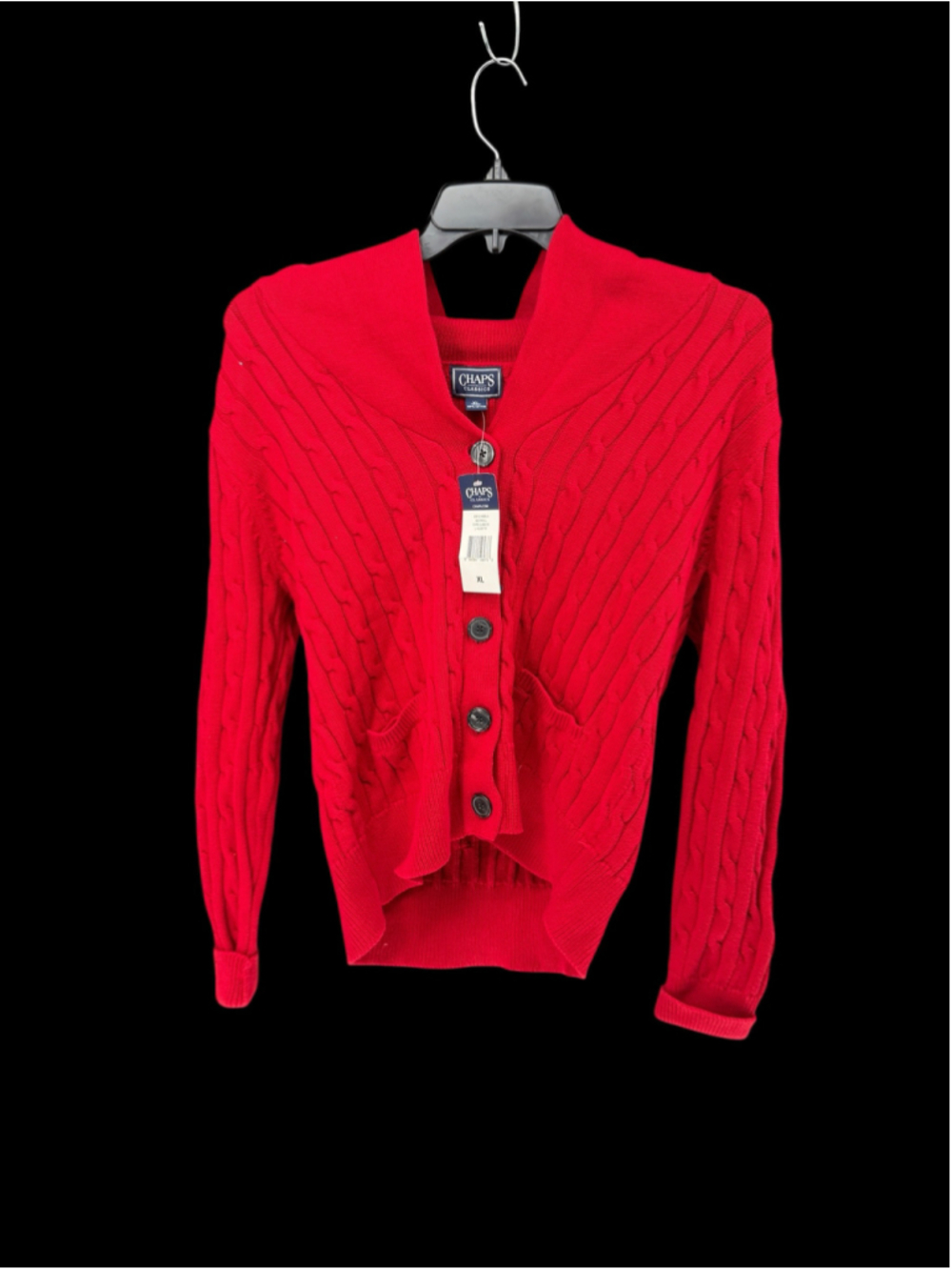 Women's Chaps Classics Red Cable Knit Cardigan Sweater Size XL